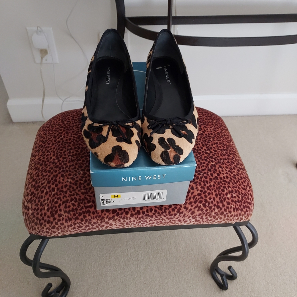 Nine West Black and Tan Leopard Flats